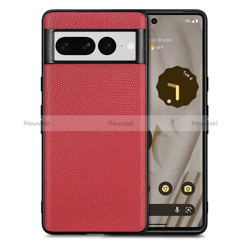 Soft Silicone Gel Leather Snap On Case Cover S02D for Google Pixel 7 Pro 5G Red