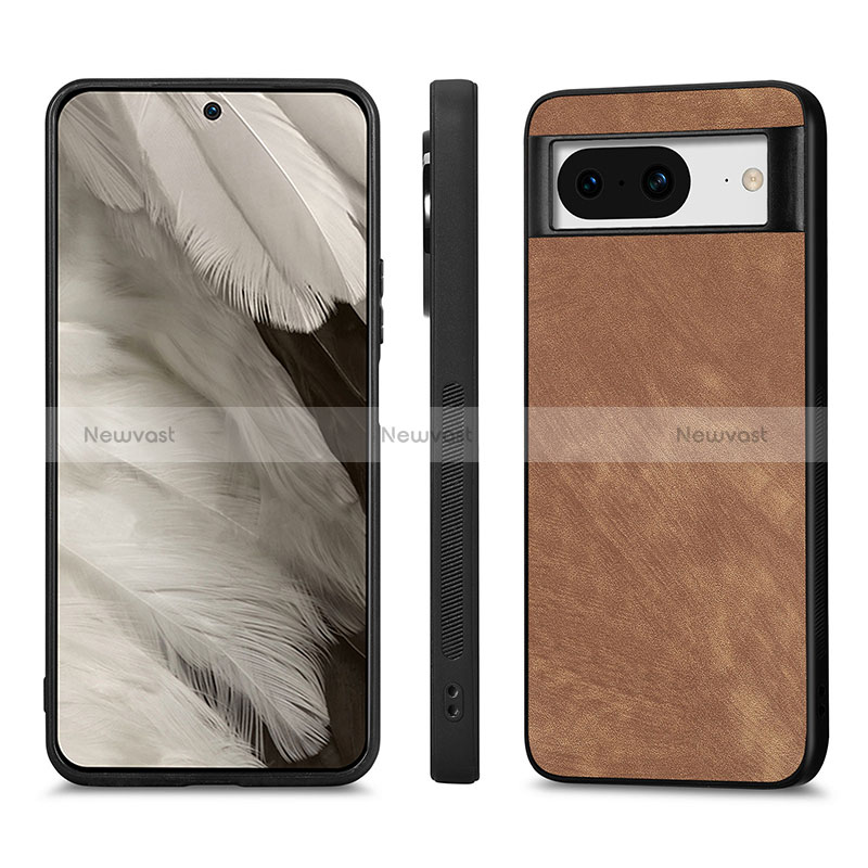 Soft Silicone Gel Leather Snap On Case Cover S02D for Google Pixel 8 5G Light Brown