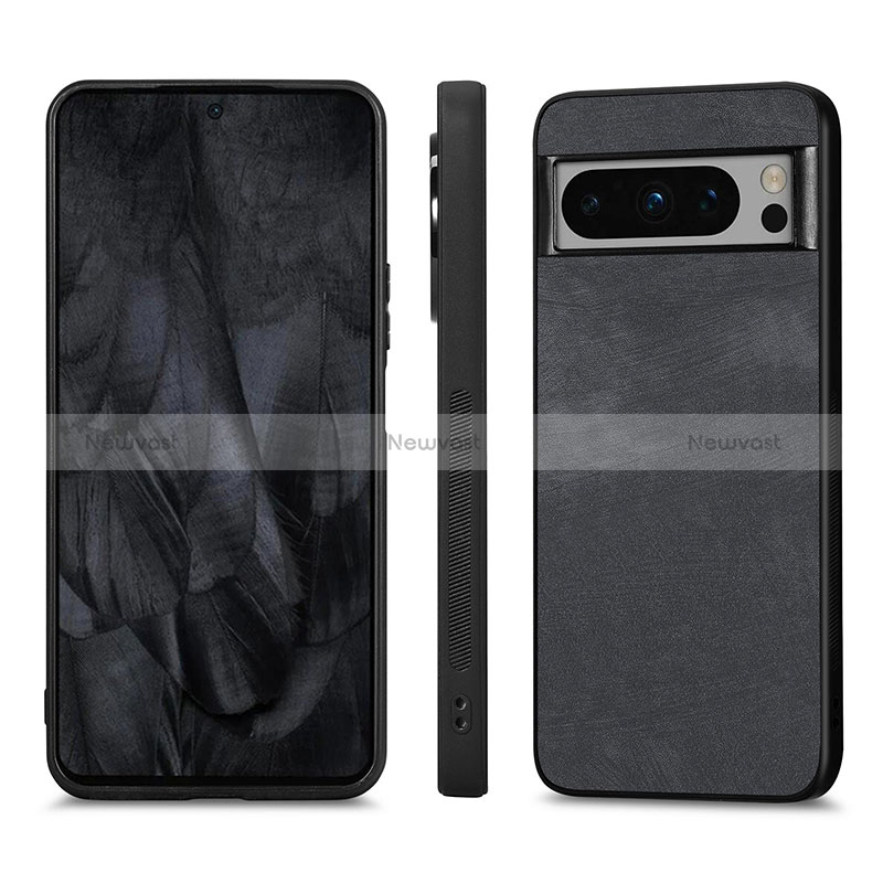 Soft Silicone Gel Leather Snap On Case Cover S02D for Google Pixel 8 Pro 5G Black