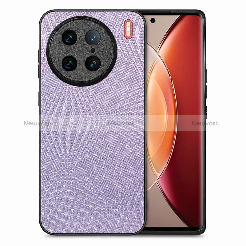 Soft Silicone Gel Leather Snap On Case Cover S02D for Vivo X90 Pro 5G Clove Purple