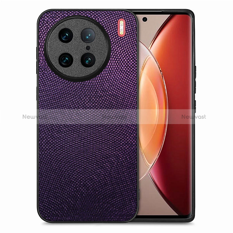 Soft Silicone Gel Leather Snap On Case Cover S02D for Vivo X90 Pro 5G Purple