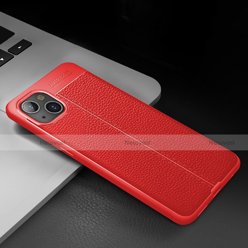 Soft Silicone Gel Leather Snap On Case Cover S03 for Apple iPhone 15 Red