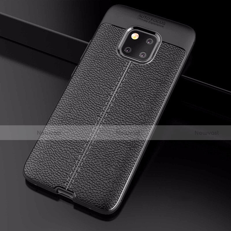 Soft Silicone Gel Leather Snap On Case Cover S03 for Huawei Mate 20 Pro Black