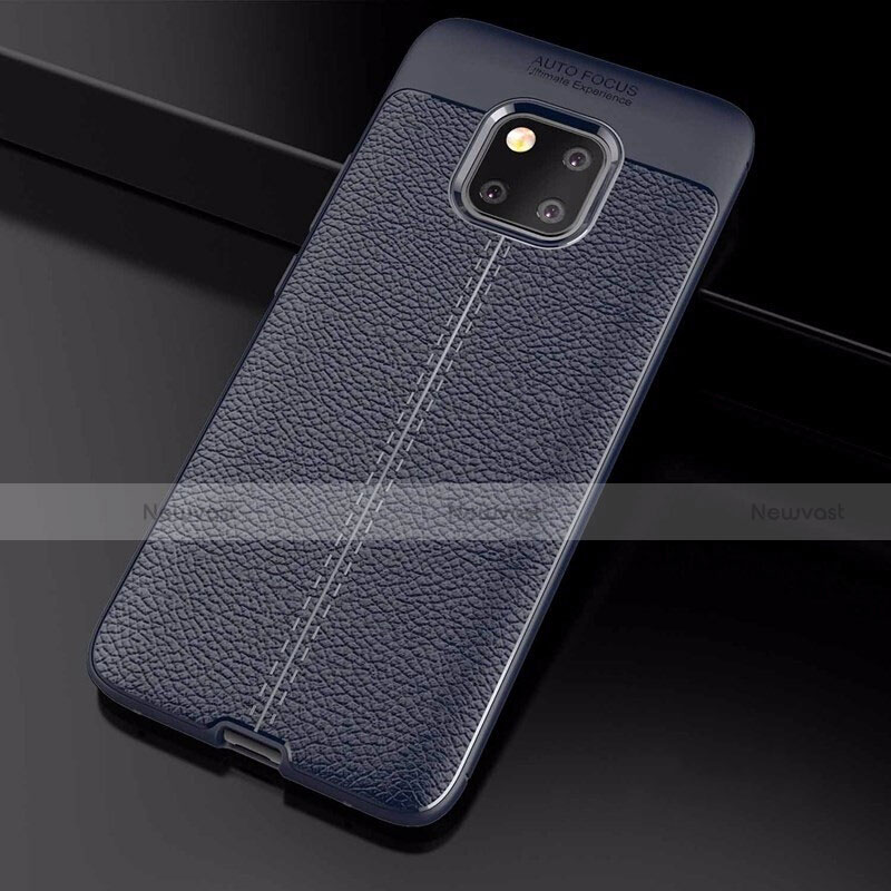 Soft Silicone Gel Leather Snap On Case Cover S03 for Huawei Mate 20 Pro Blue