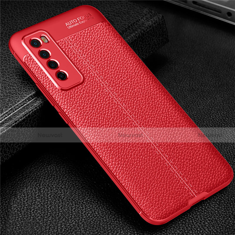 Soft Silicone Gel Leather Snap On Case Cover S03 for Huawei Nova 7 5G Red