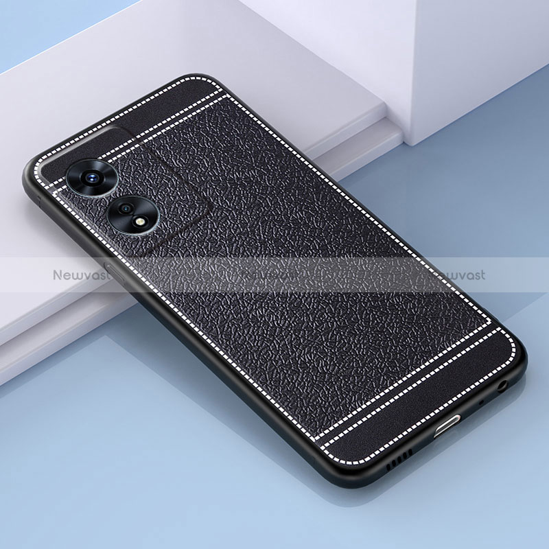 Soft Silicone Gel Leather Snap On Case Cover S03 for Oppo A1 5G Black