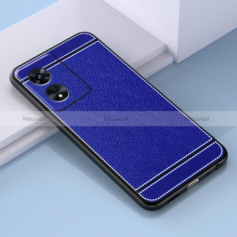 Soft Silicone Gel Leather Snap On Case Cover S03 for Oppo A1 5G Blue