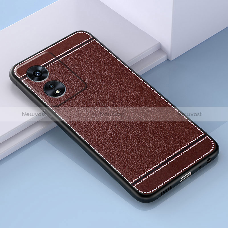 Soft Silicone Gel Leather Snap On Case Cover S03 for Oppo A1 5G Brown