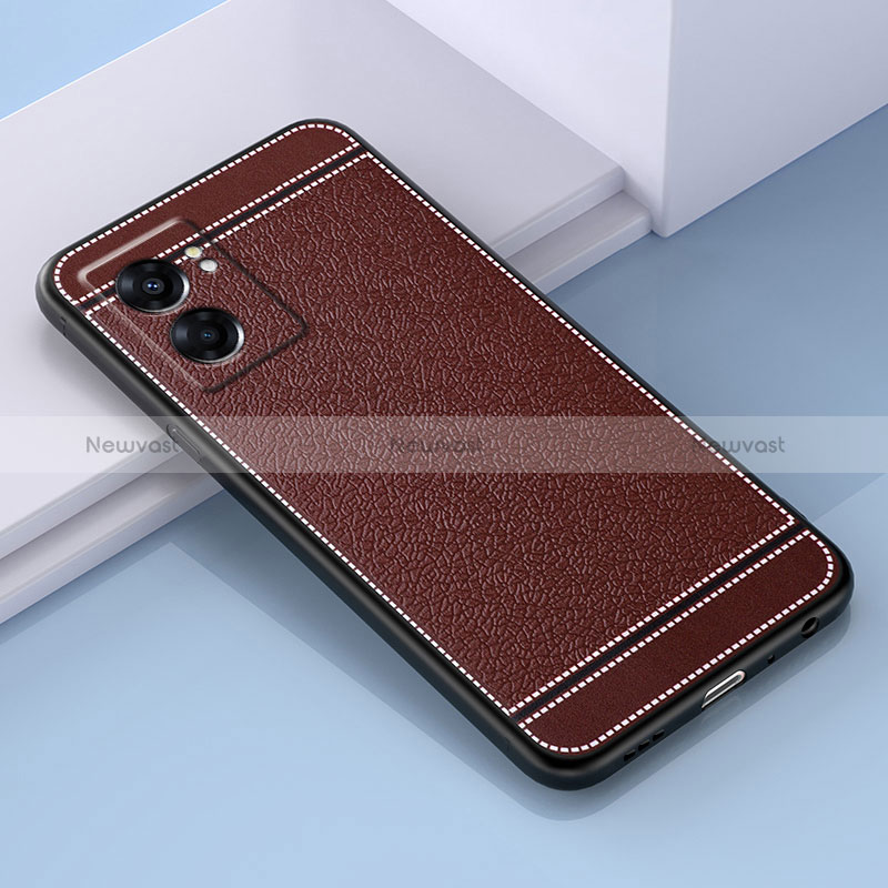 Soft Silicone Gel Leather Snap On Case Cover S03 for Oppo A77 5G Brown