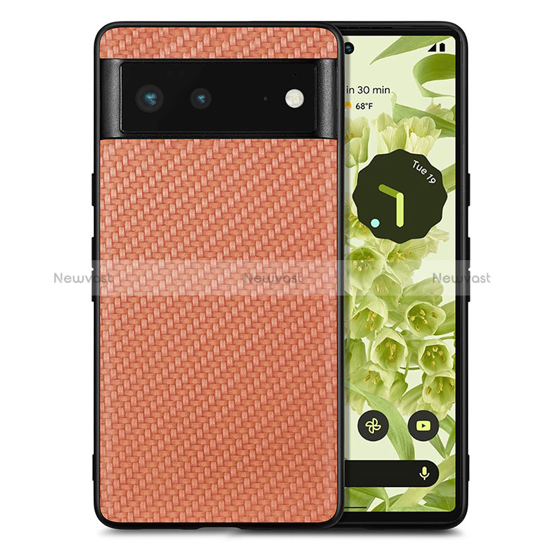 Soft Silicone Gel Leather Snap On Case Cover S03D for Google Pixel 6 5G Brown