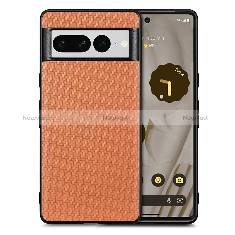 Soft Silicone Gel Leather Snap On Case Cover S03D for Google Pixel 7 Pro 5G Brown