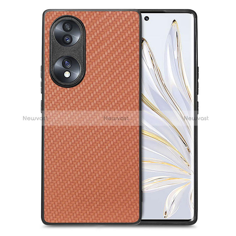 Soft Silicone Gel Leather Snap On Case Cover S03D for Huawei Honor 70 5G Brown