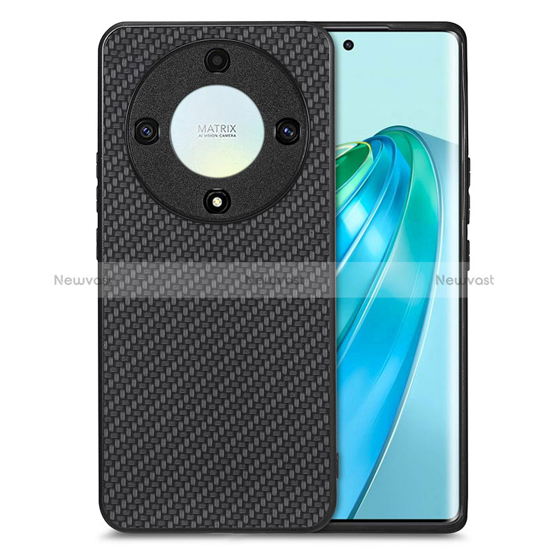 Soft Silicone Gel Leather Snap On Case Cover S03D for Huawei Honor X9a 5G Black