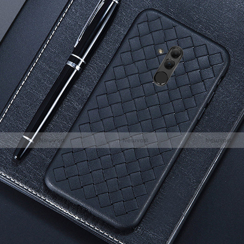 Soft Silicone Gel Leather Snap On Case Cover S04 for Huawei Mate 20 Lite Black