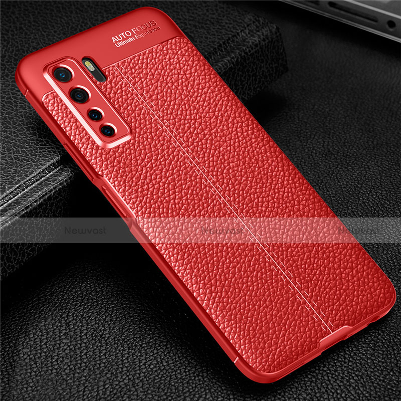 Soft Silicone Gel Leather Snap On Case Cover S04 for Huawei P40 Lite 5G Red