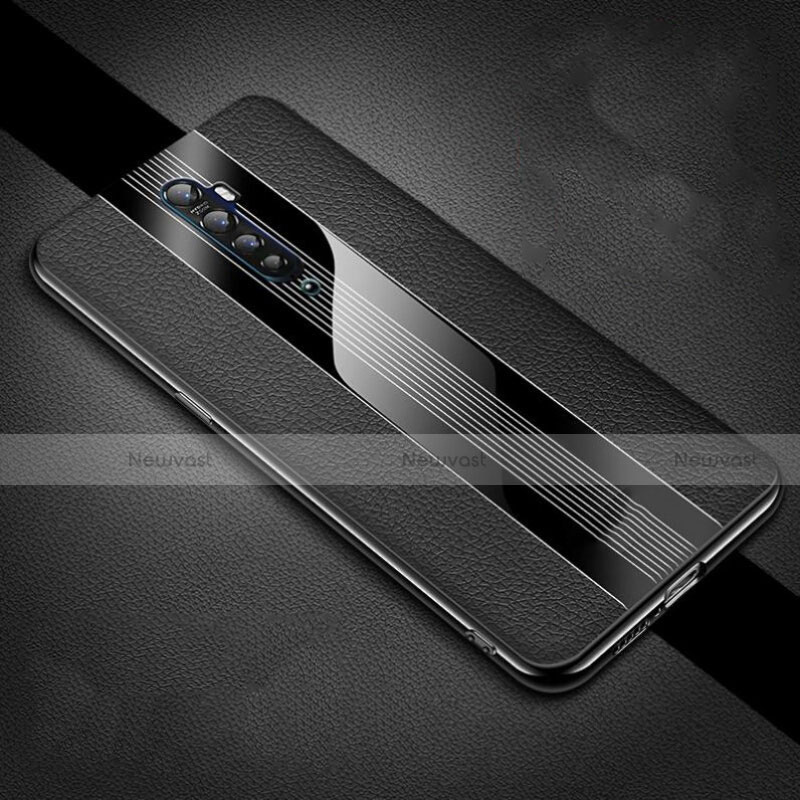 Soft Silicone Gel Leather Snap On Case Cover S04 for Oppo Reno2 Black