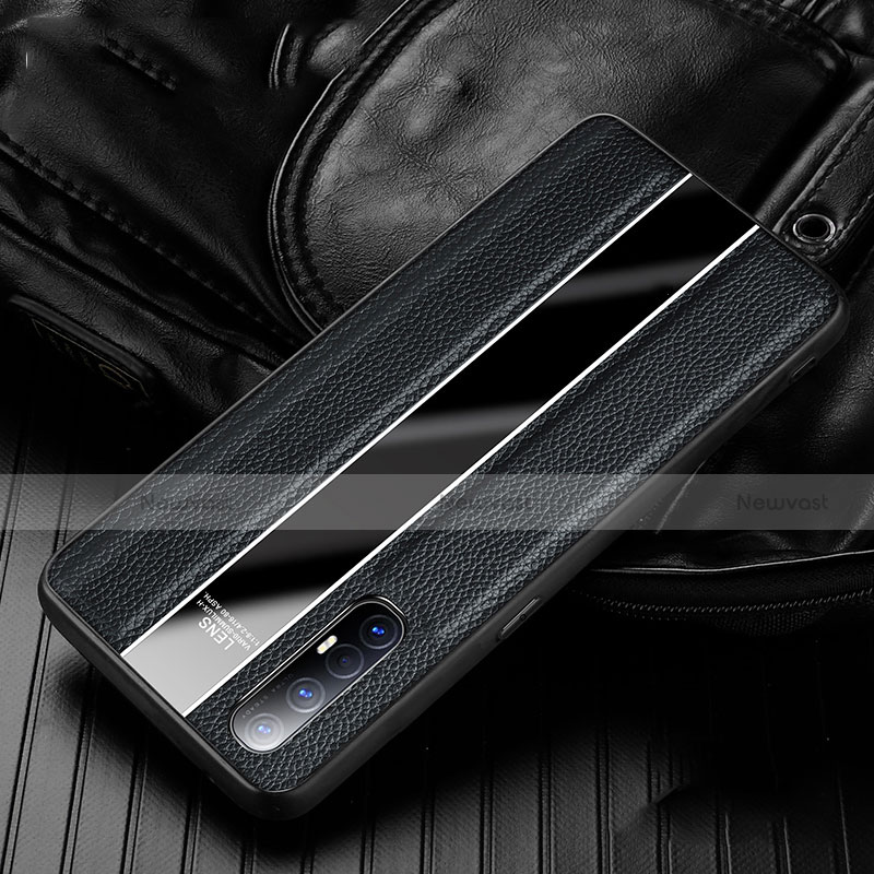 Soft Silicone Gel Leather Snap On Case Cover S04 for Oppo Reno3 Pro Black