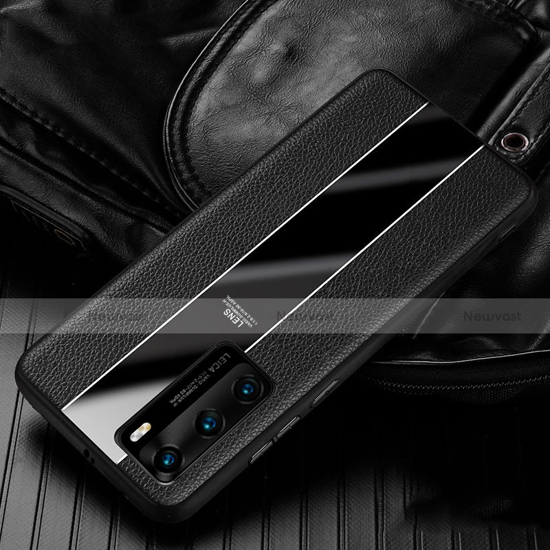 Soft Silicone Gel Leather Snap On Case Cover S05 for Huawei P40 Black