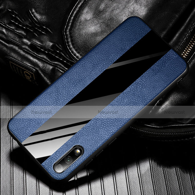 Soft Silicone Gel Leather Snap On Case Cover S05 for Huawei Y9 Prime (2019) Blue