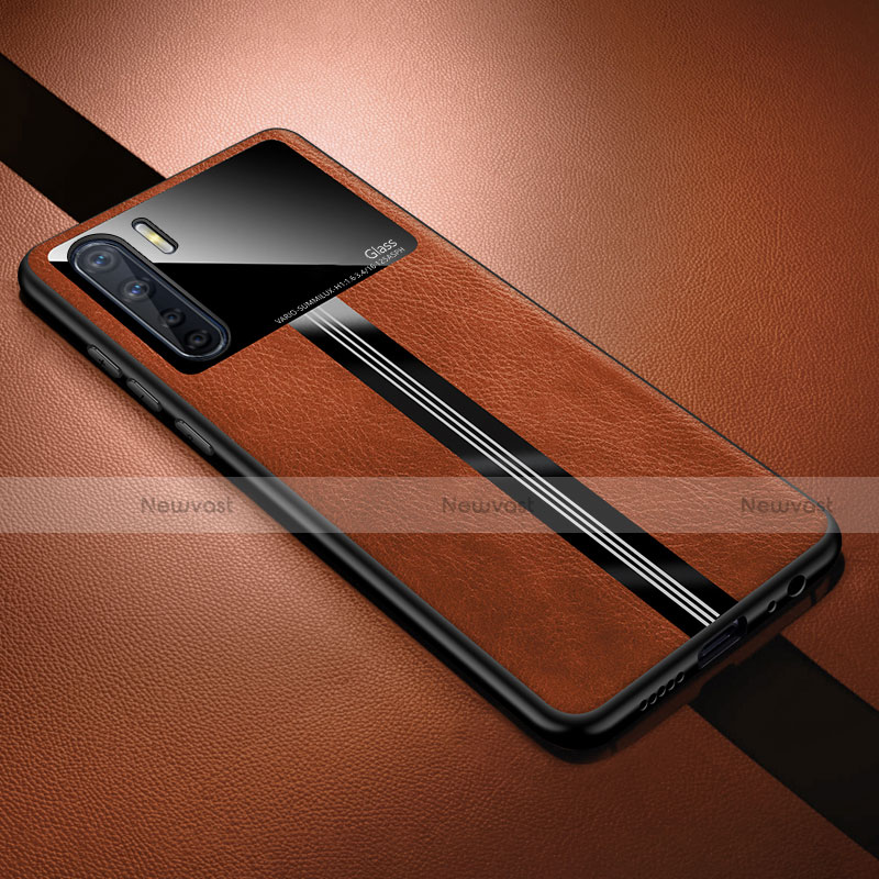 Soft Silicone Gel Leather Snap On Case Cover S05 for Oppo A91 Brown