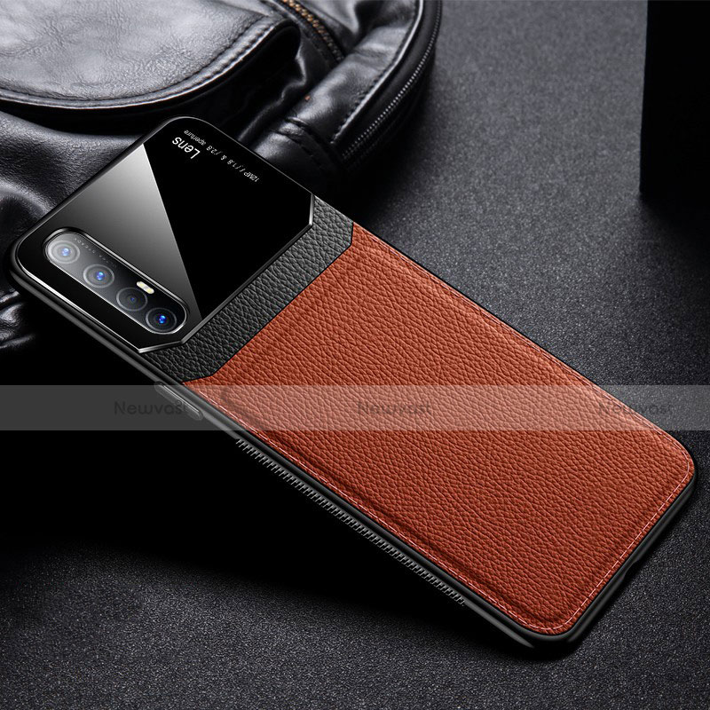 Soft Silicone Gel Leather Snap On Case Cover S05 for Oppo Reno3 Pro Brown