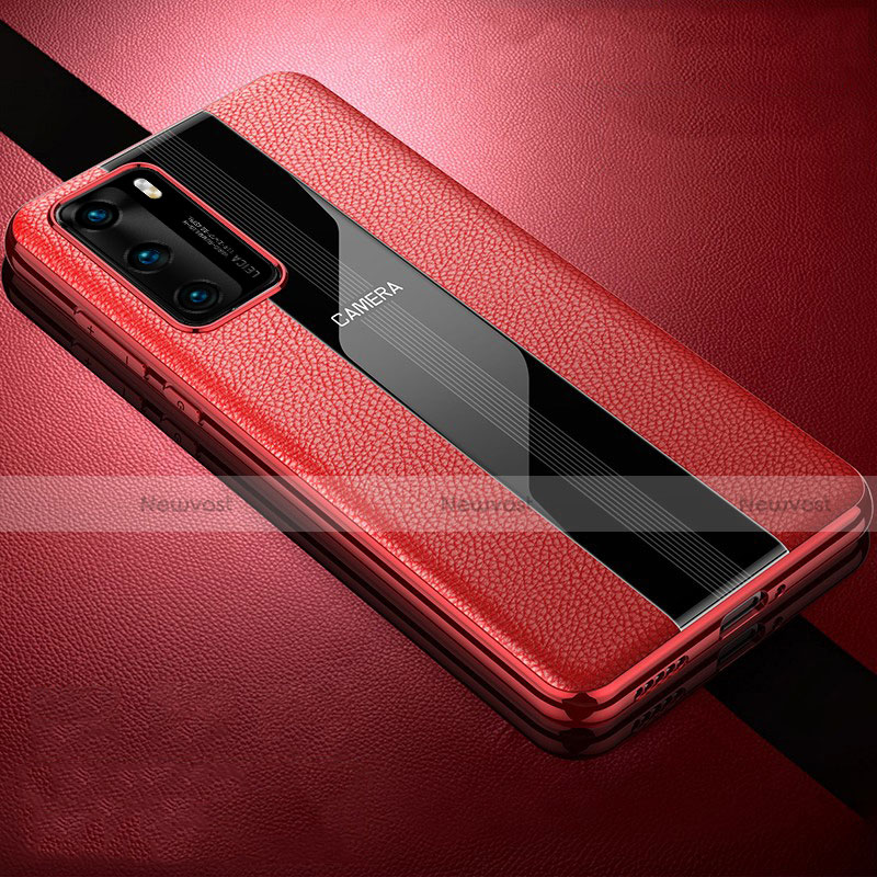 Soft Silicone Gel Leather Snap On Case Cover S06 for Huawei P40 Red