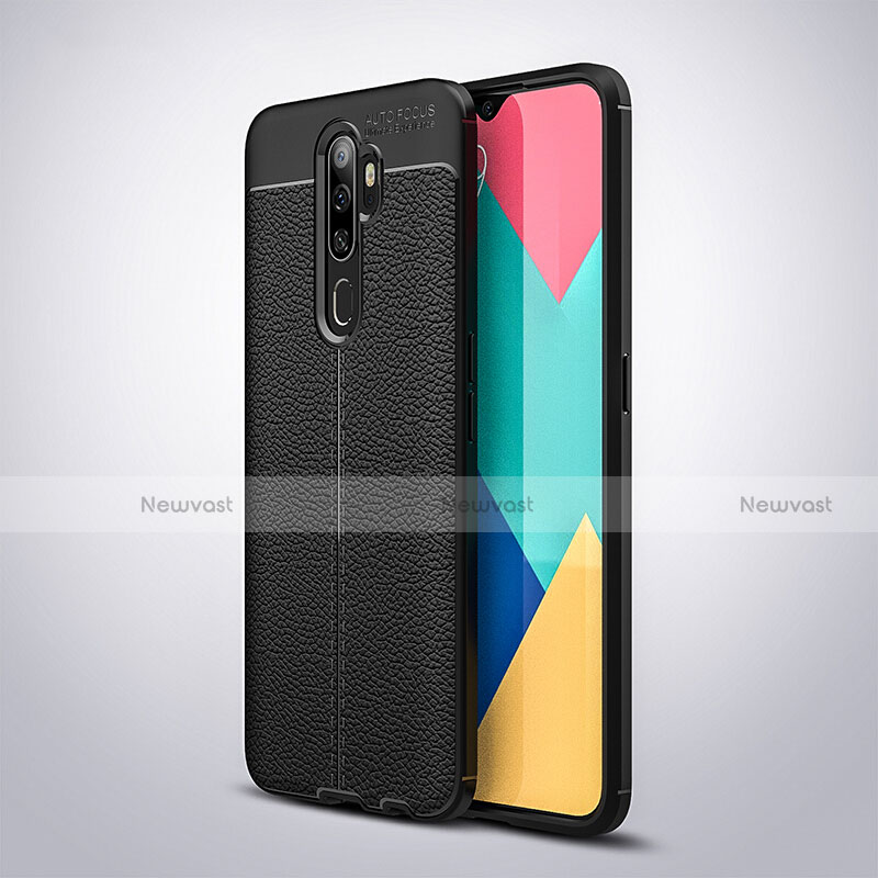 Soft Silicone Gel Leather Snap On Case Cover S08 for Oppo A9 (2020) Black