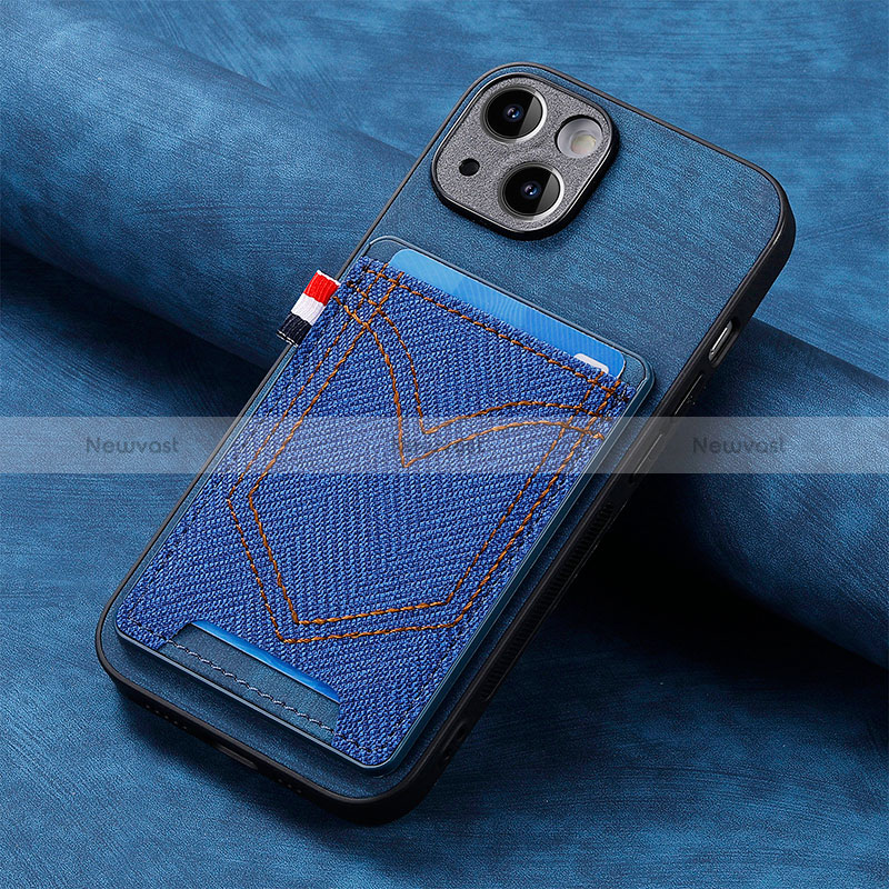 Soft Silicone Gel Leather Snap On Case Cover SD1 for Apple iPhone 13 Blue