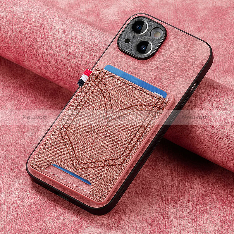 Soft Silicone Gel Leather Snap On Case Cover SD1 for Apple iPhone 14 Pink