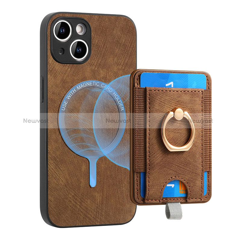 Soft Silicone Gel Leather Snap On Case Cover SD1 for Apple iPhone 14 Plus Brown