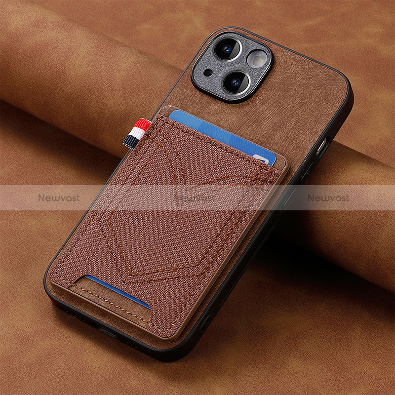 Soft Silicone Gel Leather Snap On Case Cover SD1 for Apple iPhone 15 Plus Brown