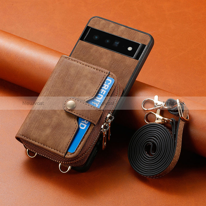 Soft Silicone Gel Leather Snap On Case Cover SD1 for Google Pixel 6 Pro 5G Brown