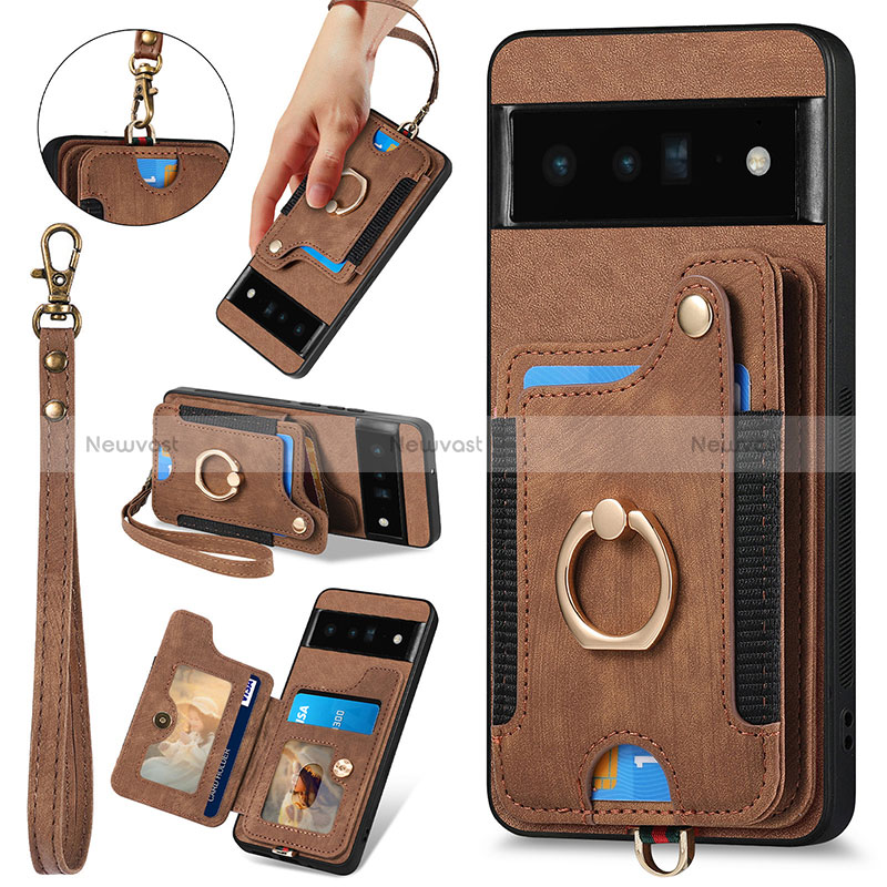 Soft Silicone Gel Leather Snap On Case Cover SD1 for Google Pixel 6 Pro 5G Brown