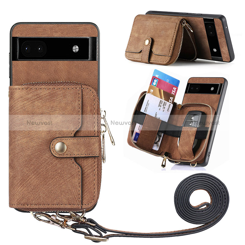 Soft Silicone Gel Leather Snap On Case Cover SD1 for Google Pixel 6a 5G Brown