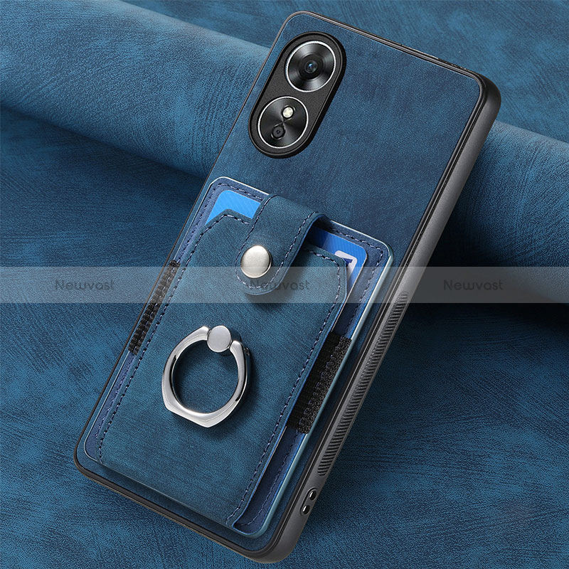 Soft Silicone Gel Leather Snap On Case Cover SD1 for Oppo A17 Blue