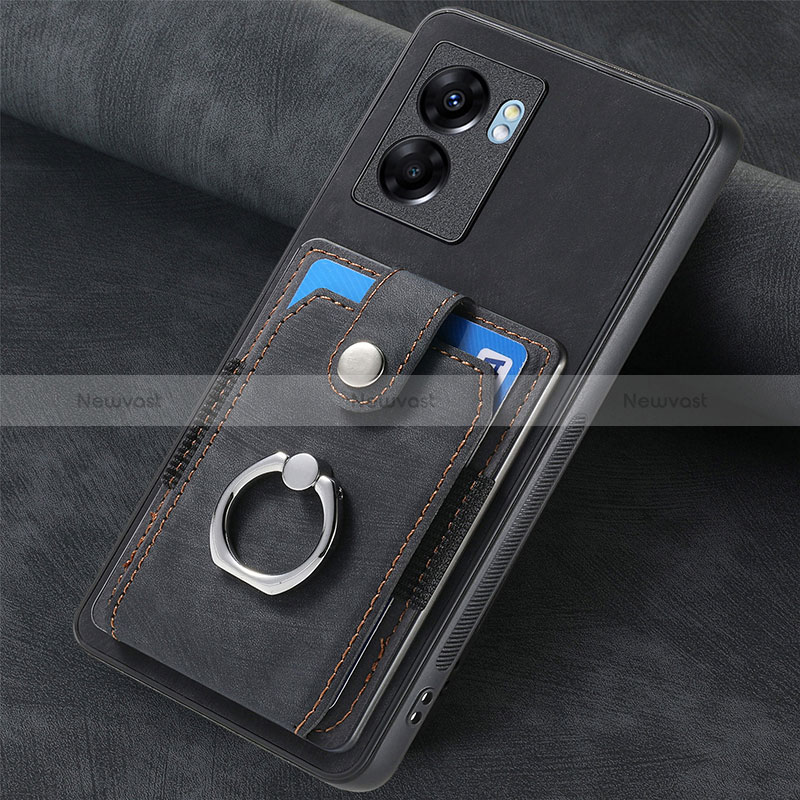 Soft Silicone Gel Leather Snap On Case Cover SD1 for Oppo A57 5G Black