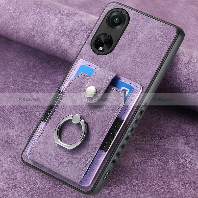 Soft Silicone Gel Leather Snap On Case Cover SD1 for Oppo A98 5G Clove Purple