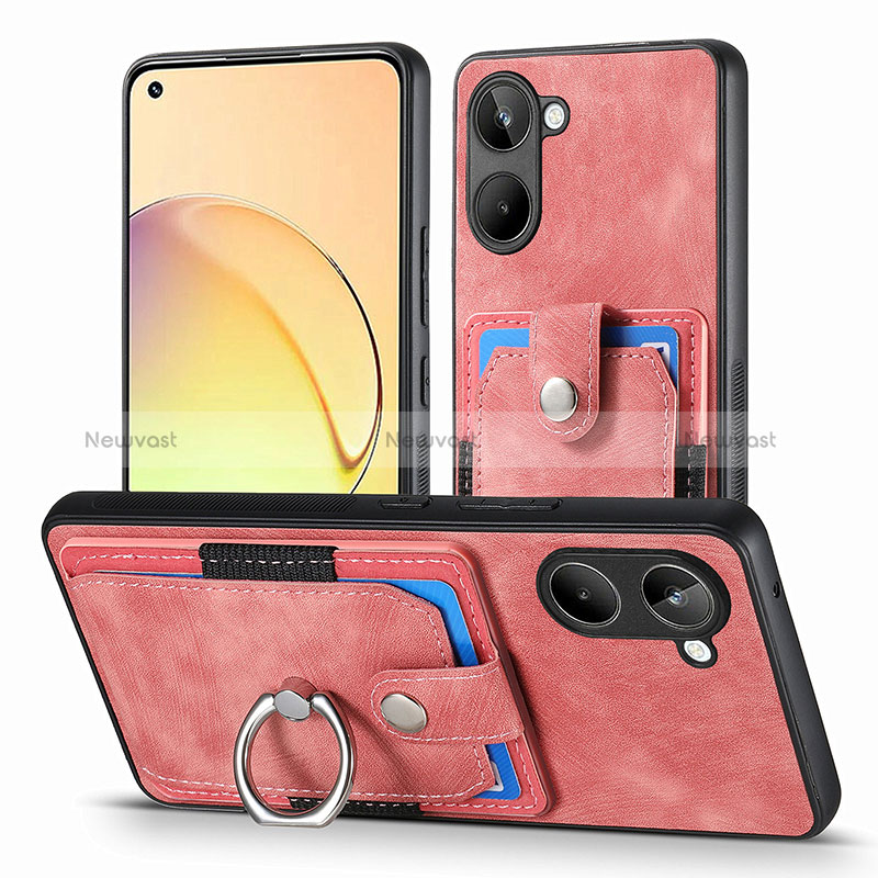 Soft Silicone Gel Leather Snap On Case Cover SD1 for Realme 10 4G Pink