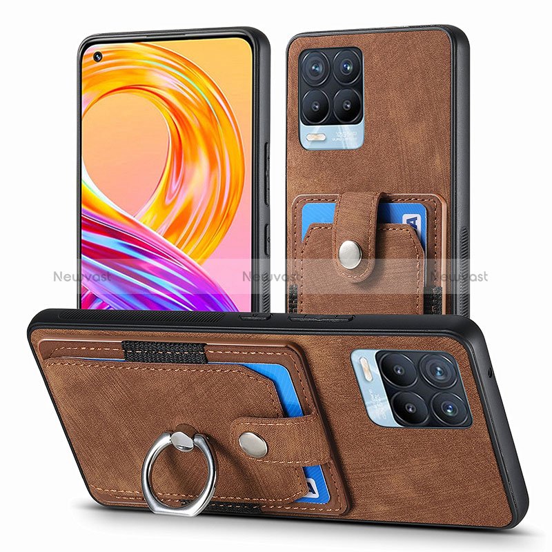 Soft Silicone Gel Leather Snap On Case Cover SD1 for Realme 8 Pro Brown