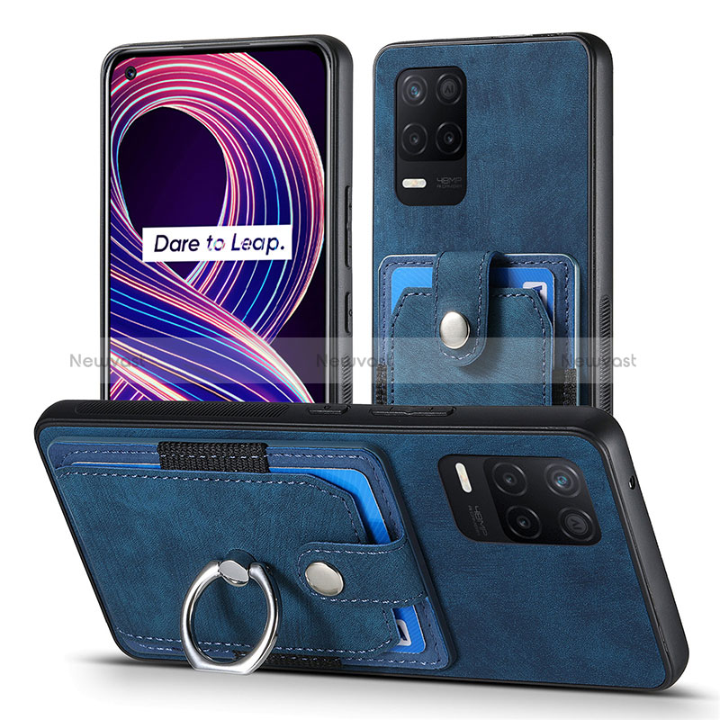 Soft Silicone Gel Leather Snap On Case Cover SD1 for Realme 8s 5G Blue