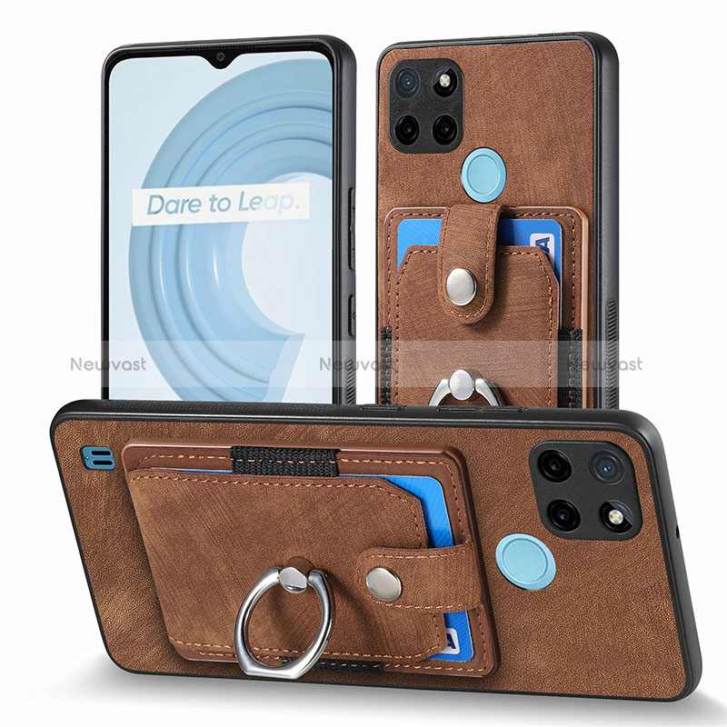 Soft Silicone Gel Leather Snap On Case Cover SD1 for Realme C25Y Brown