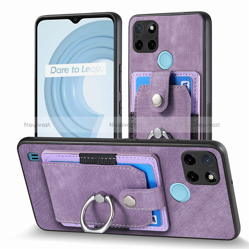 Soft Silicone Gel Leather Snap On Case Cover SD1 for Realme C25Y India Clove Purple