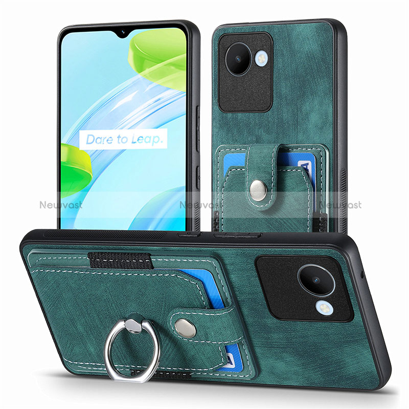 Soft Silicone Gel Leather Snap On Case Cover SD1 for Realme C30 Green