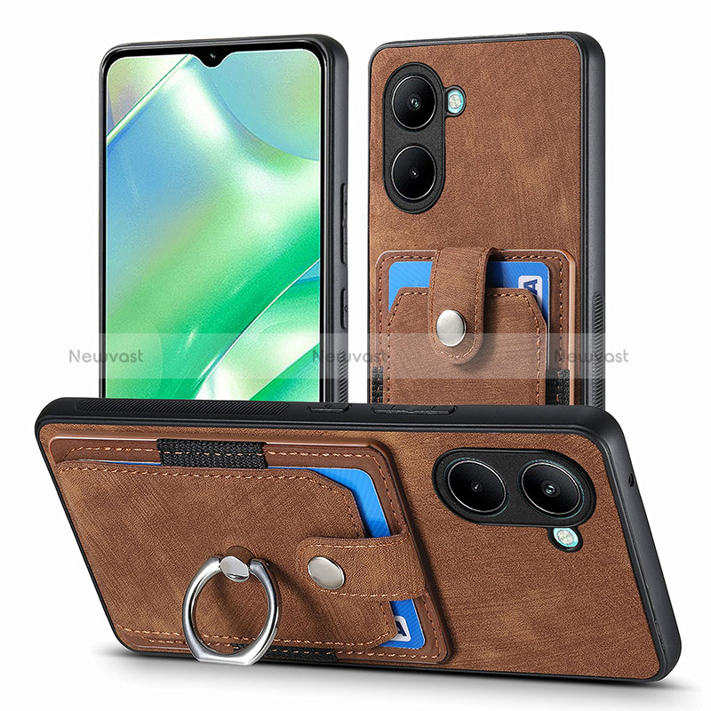 Soft Silicone Gel Leather Snap On Case Cover SD1 for Realme C33 Brown