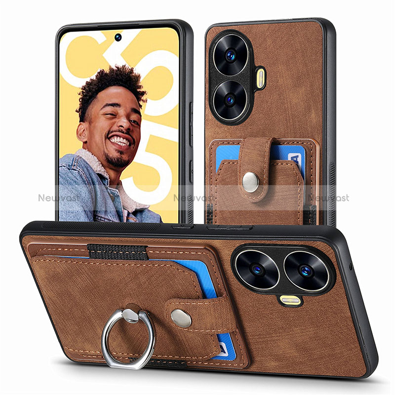 Soft Silicone Gel Leather Snap On Case Cover SD1 for Realme Narzo N55 Brown