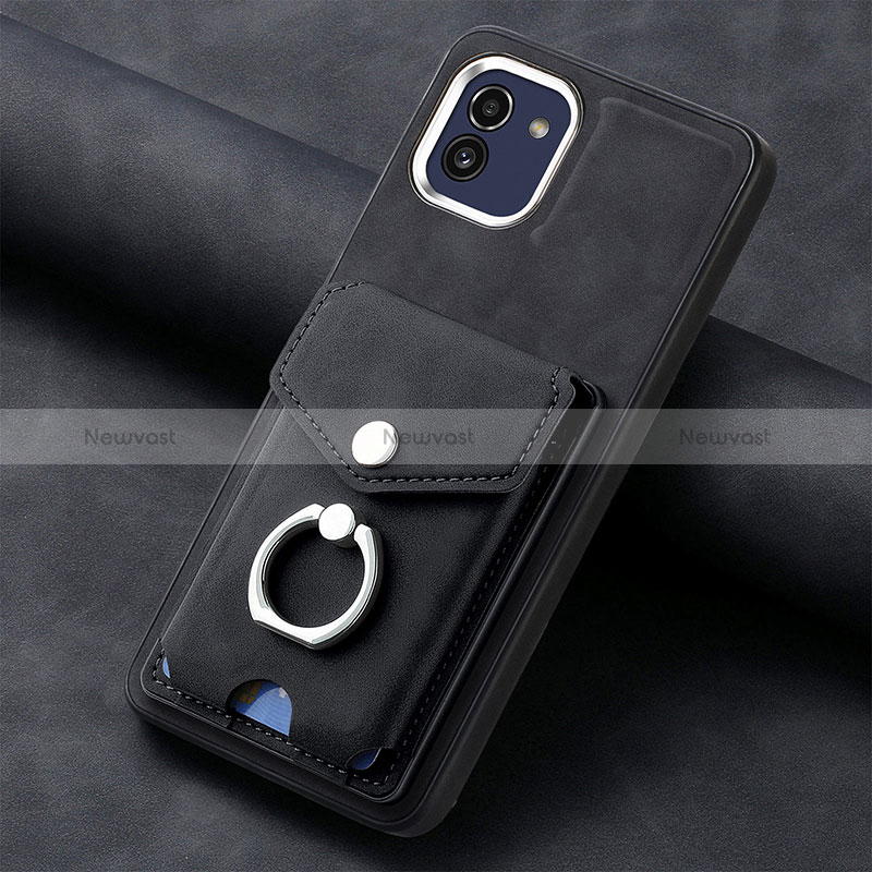 Soft Silicone Gel Leather Snap On Case Cover SD1 for Samsung Galaxy A03 Black