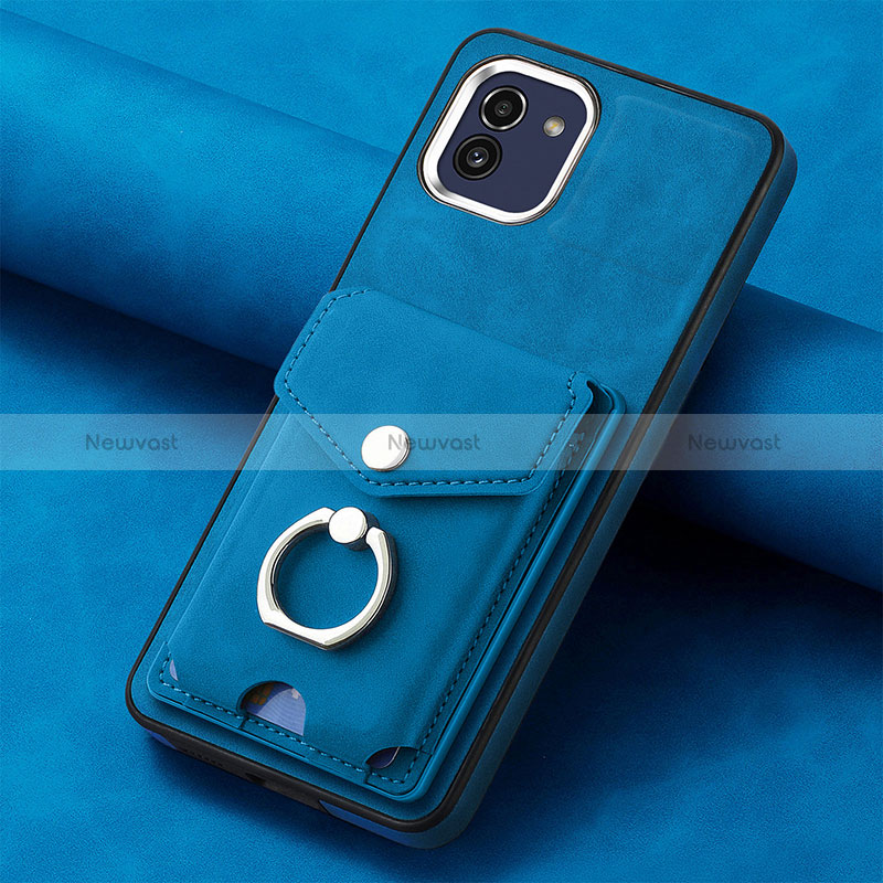 Soft Silicone Gel Leather Snap On Case Cover SD1 for Samsung Galaxy A03 Blue