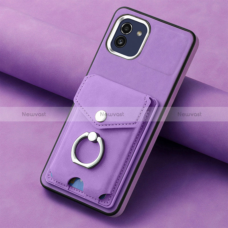 Soft Silicone Gel Leather Snap On Case Cover SD1 for Samsung Galaxy A03 Purple