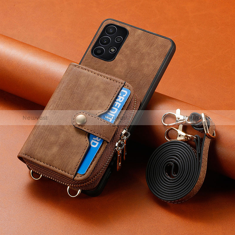 Soft Silicone Gel Leather Snap On Case Cover SD1 for Samsung Galaxy A32 5G Brown