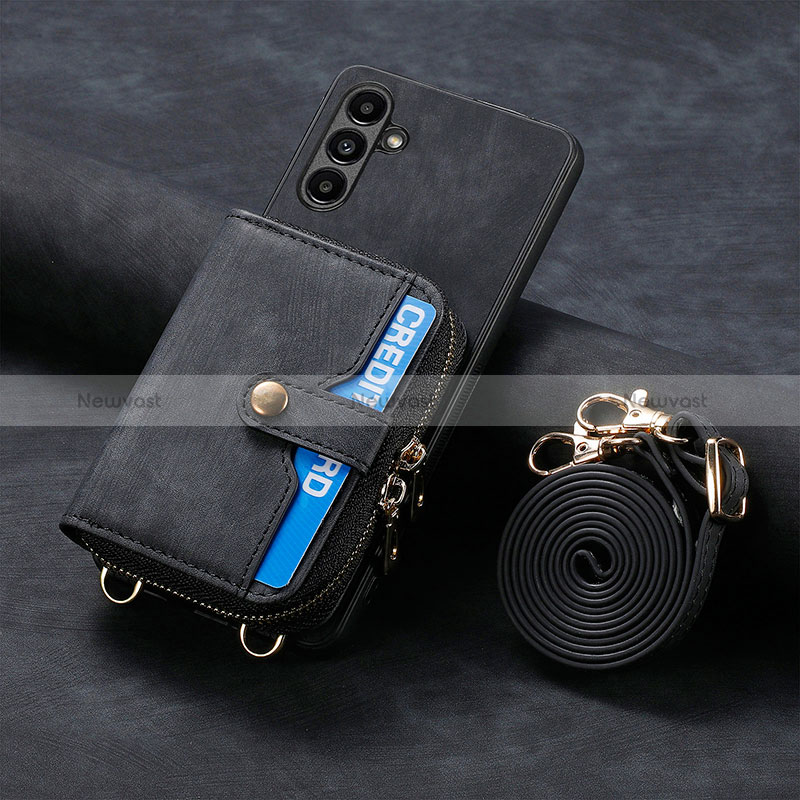 Soft Silicone Gel Leather Snap On Case Cover SD1 for Samsung Galaxy A54 5G Black